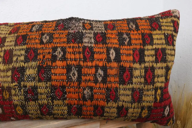Boho Pillow, Pillow Case, Vintage Kilim Pillow Cushion Cover, 12x36 Red Cushion, Interior Designer Pillow, Kilim Cushion Sham - 5