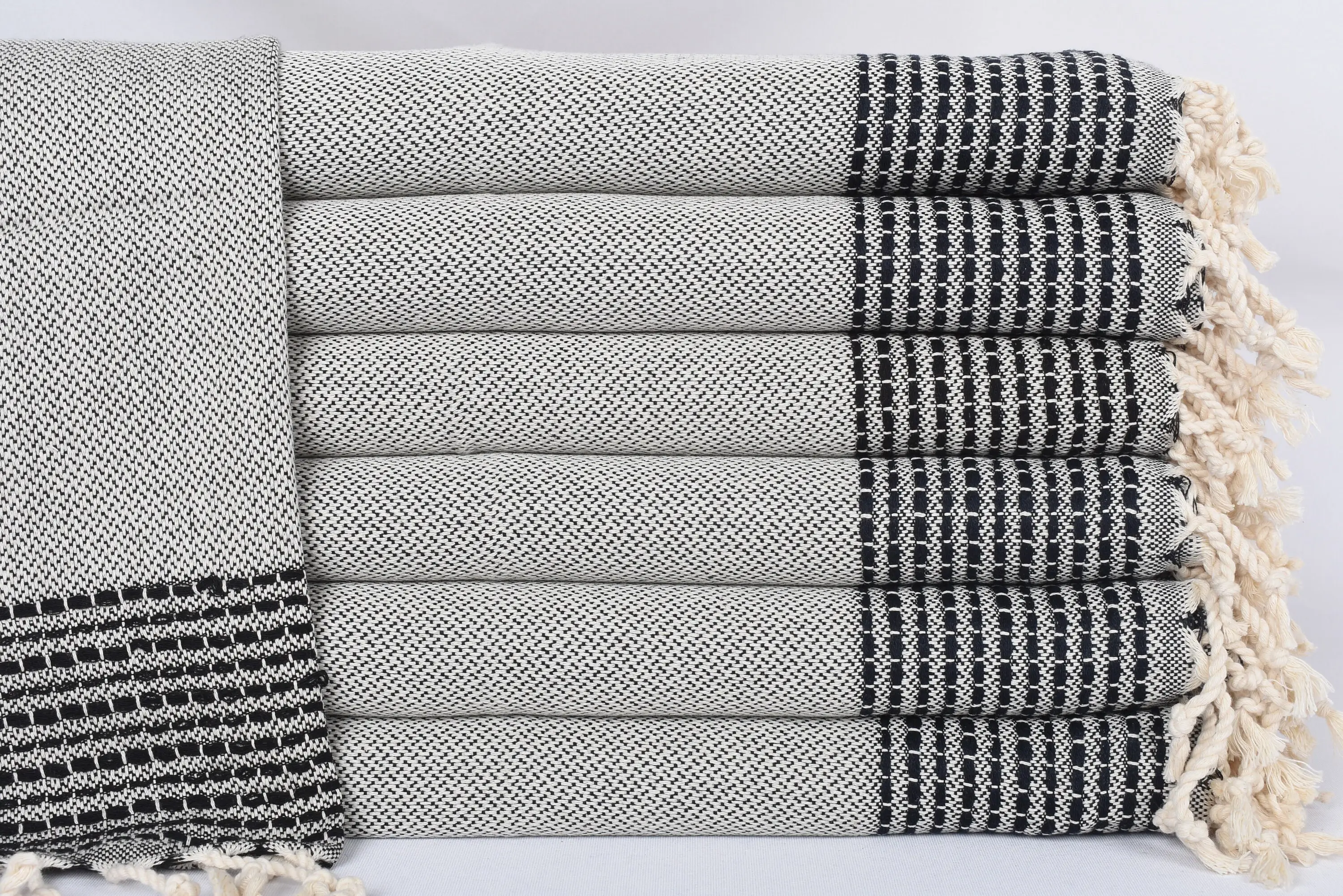 Personalized Navy Striped Hand Towel, 40x20 Inches, Organic Cotton - 1