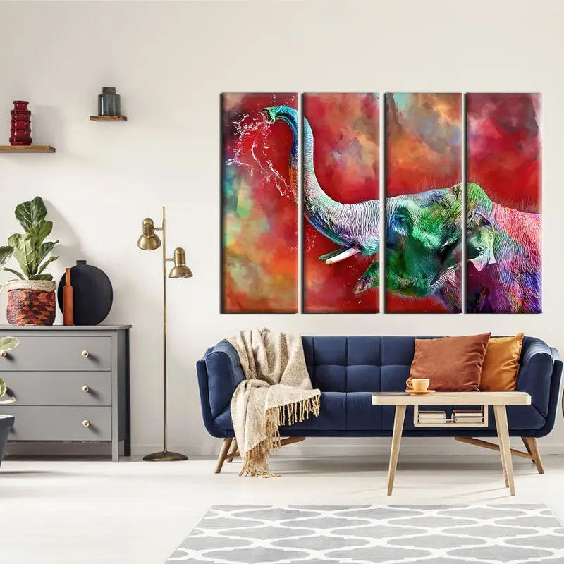 Colorful Elephant Painting, Animal Painting, Colorful Elephant Canvas Print, Contemporary Home Decor, Elephant Wall Art, African Art Canvas - 1