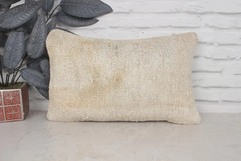 Turkish Bench Pillow Cover, Turkish Pillow, Ethnical Kilim Rug Pillow, Kilim Cushion Sham, 12x20 Beige Pillow Sham, Pillow, Shabby Chic Pillow Cover - 1