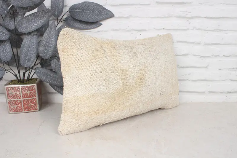Turkish Bench Pillow Cover, Turkish Pillow, Ethnical Kilim Rug Pillow, Kilim Cushion Sham, 12x20 Beige Pillow Sham, Pillow, Shabby Chic Pillow Cover - 3