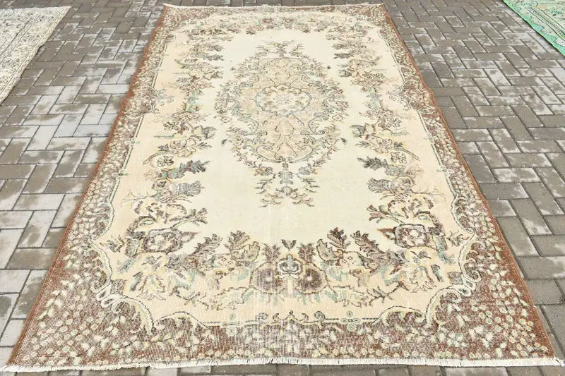 Türk Büyük Halı 5.7x9.4 ft, Kahverengi Ombré Vintage Yün Halı - 1