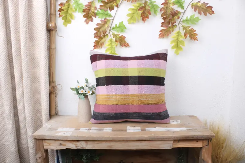 Home Decor Pillow, Pillow, Vintage Pillow, Vintage Kilim Pillow, Personalized Gift Pillow Pillow Sham, 16x16 Green Pillow Sham - 1