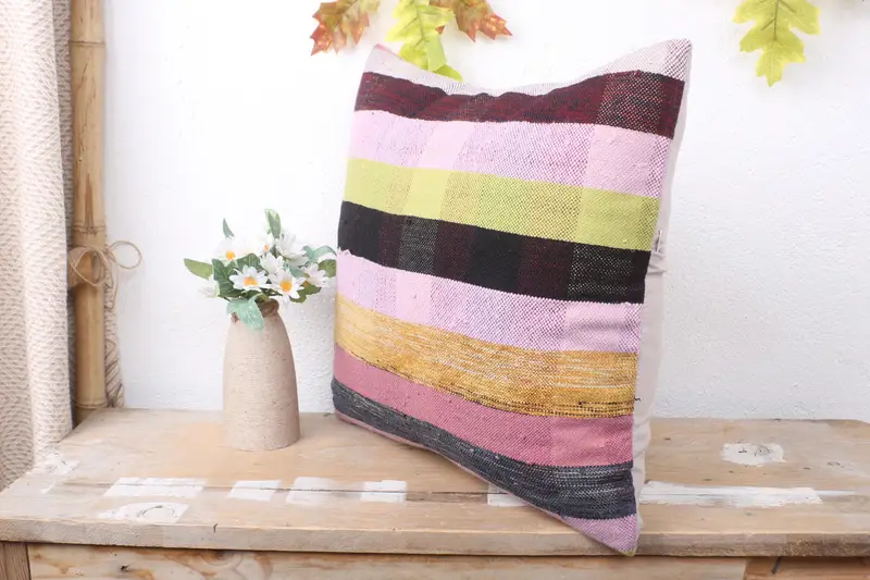 Home Decor Pillow, Pillow, Vintage Pillow, Vintage Kilim Pillow, Personalized Gift Pillow Pillow Sham, 16x16 Green Pillow Sham - 4
