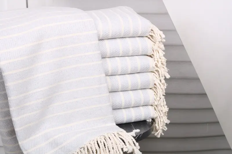 Personalized Bulk Beach Towel Light Gray Herringbone 40x71 Inches