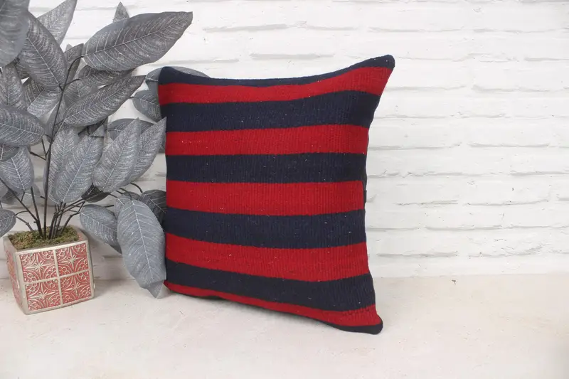 Antique Pillows, Boho Pillow Sham Cover, Sofa Cushion Case, Pillow Sham, Car Cushion, 16x16 Red Pillow Case, Kilim Cushion Sham - 4