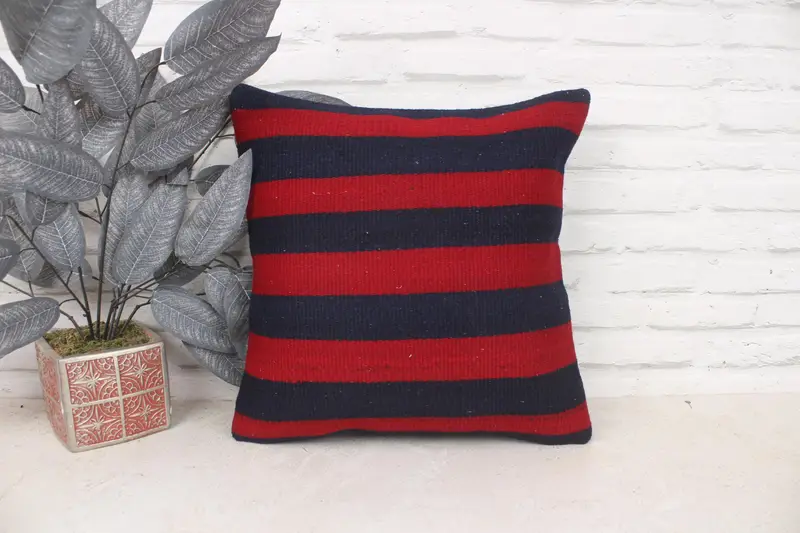 Antique Pillows, Boho Pillow Sham Cover, Sofa Cushion Case, Pillow Sham, Car Cushion, 16x16 Red Pillow Case, Kilim Cushion Sham - 1