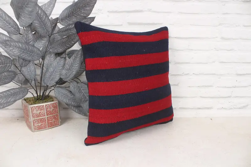 Antique Pillows, Boho Pillow Sham Cover, Sofa Cushion Case, Pillow Sham, Car Cushion, 16x16 Red Pillow Case, Kilim Cushion Sham - 3