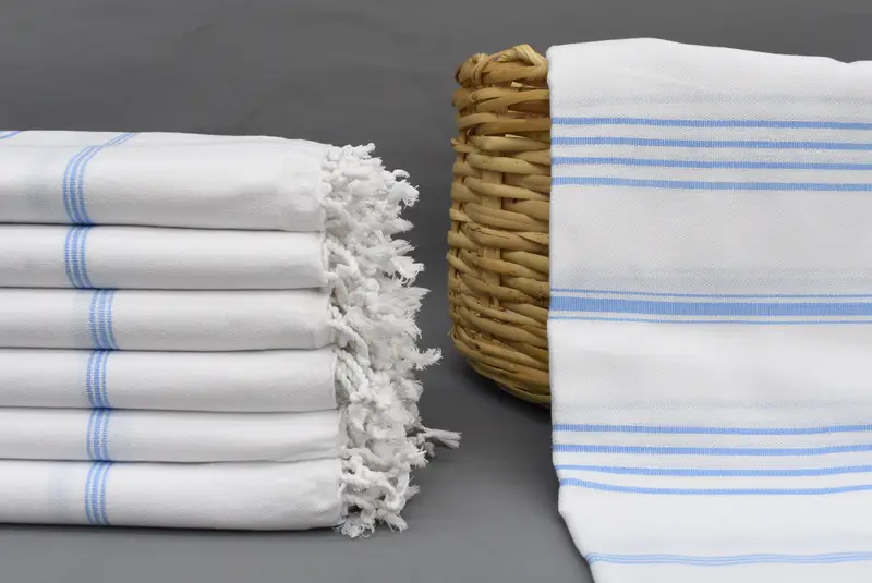 Personalized Beach Towel Light Blue Stripes Organic Cotton, 70x40 Inches