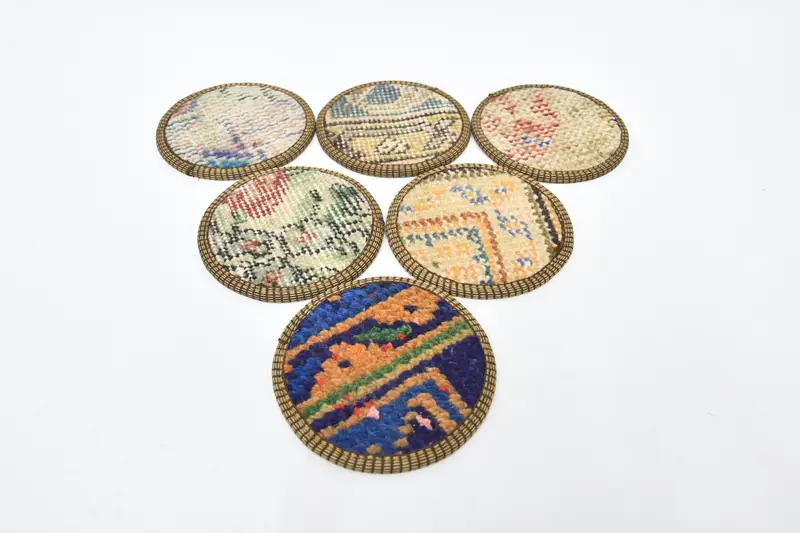 Posavasos tribales azules y naranjas, juego de seis, 5x5 pulgadas