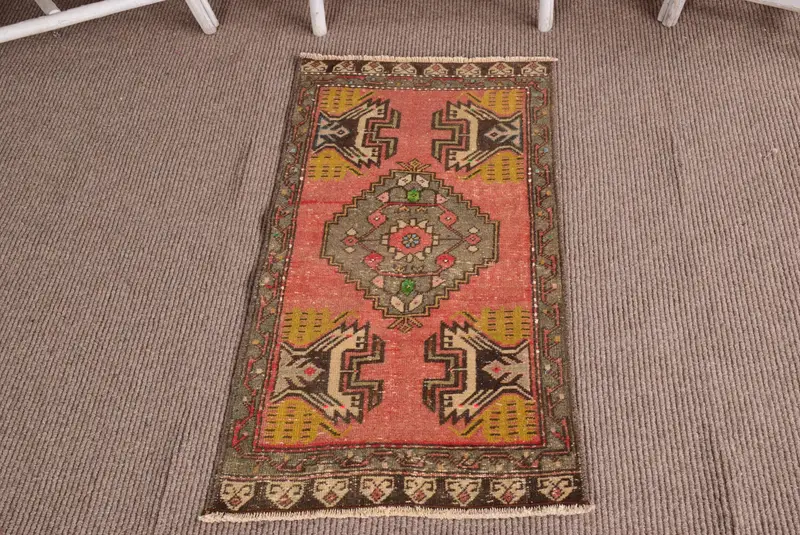 Vintage 1.7x3.4 ft Halı, Küçük Türk Halısı, Kırmızı Kahverengi Kamuflaj Halı - 1