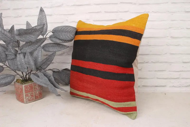 Cushion, Ethnical Kilim Rug Pillow, Traditional Cushion Cover, 20x20 Brown Pillow Sham, Boho Pillow, Vintage Kilim Throw Pillow - 4