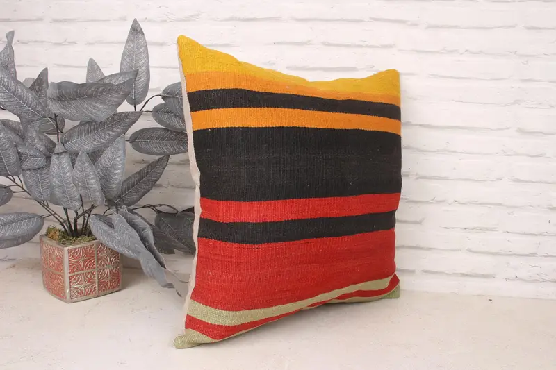 Cushion, Ethnical Kilim Rug Pillow, Traditional Cushion Cover, 20x20 Brown Pillow Sham, Boho Pillow, Vintage Kilim Throw Pillow - 3