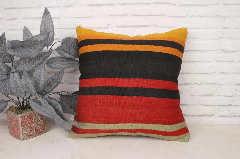 Cushion, Ethnical Kilim Rug Pillow, Traditional Cushion Cover, 20x20 Brown Pillow Sham, Boho Pillow, Vintage Kilim Throw Pillow - 1