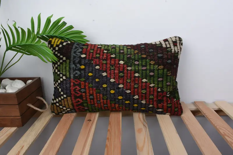 One Of A Kind Cushion Case, 12x20 Red Cushion, Turkish Pillow, Ethnical Kilim Rug Pillow, Cushion Case, Interior Designer Pillow - 1