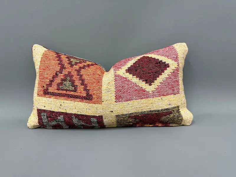 Turkish Pillow, 10x20 Yellow Cushion Case, Christmas Cushion, Kilim Pillow Cover, Boho Pillow, Pillow Cover, Yoga Cushion Cover - 1