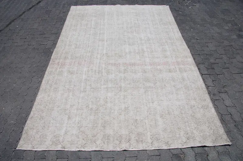 6,9 x 10,4 Fuß übergroßer türkischer Vintage-Teppich, grauer abstrakter Wollteppich - 1