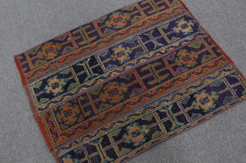 Türk Vintage Küçük Halı 2.6x3.2 ft, Oushak Mavi Yün Halı - 1