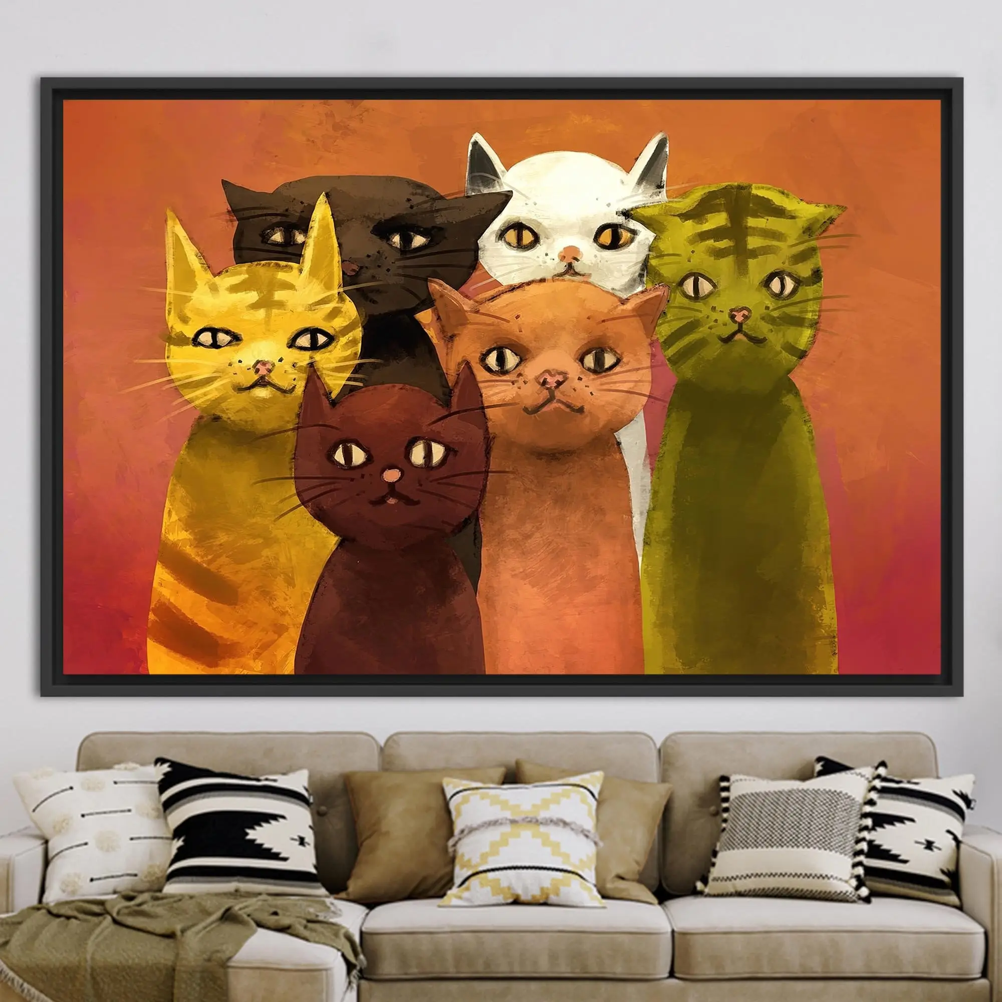 Modern Abstract Cat Canvas: Vibrant Decor for Cat Lovers - 1