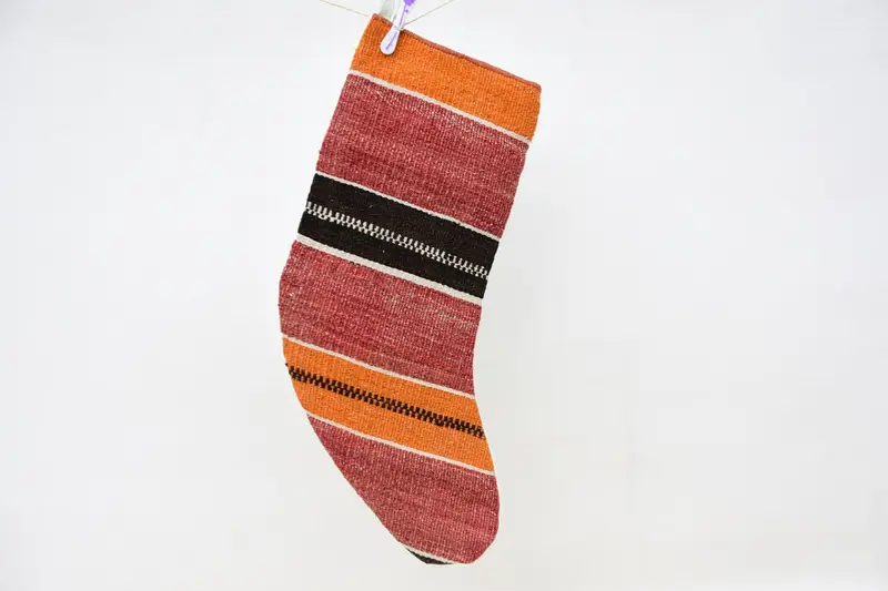 Şenlikli Kırmızı ve Turuncu Çorap, 9 İnç Noel Süsleri Çorabı