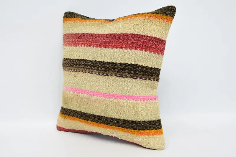 Nautical Throw Cushion, Handmade Kilim Cushion, Turkish Kilim Pillow, Kilim Pillow, Comfy Throw Cushion Case, 12x12 Beige Cushion Cover, Pillow Case - 4
