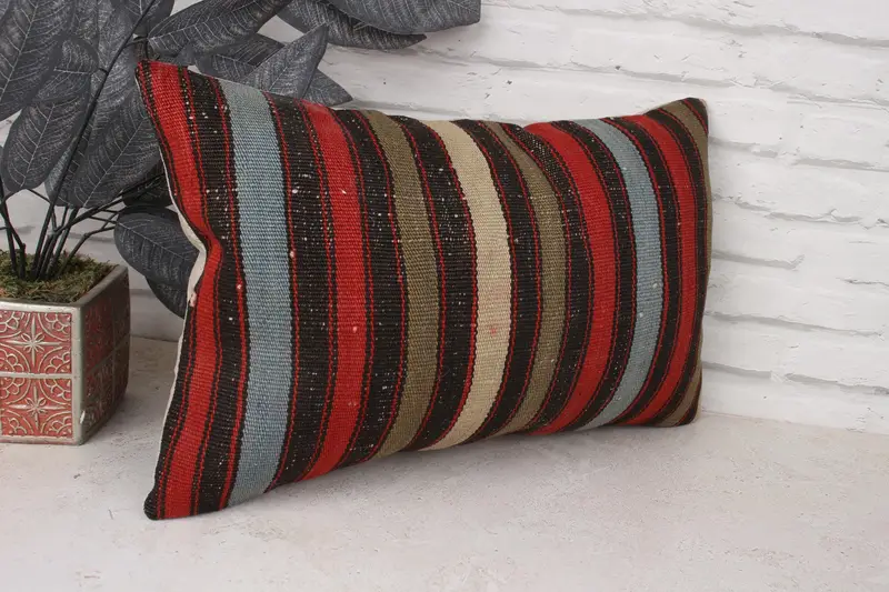 Throw Kilim Pillow, Pillow for Sofa, Custom Pillow Case, 12x20 Red Pillow Case, Kilim Pillow, Square Throw Pillow Cover, Pillow Cover - 3