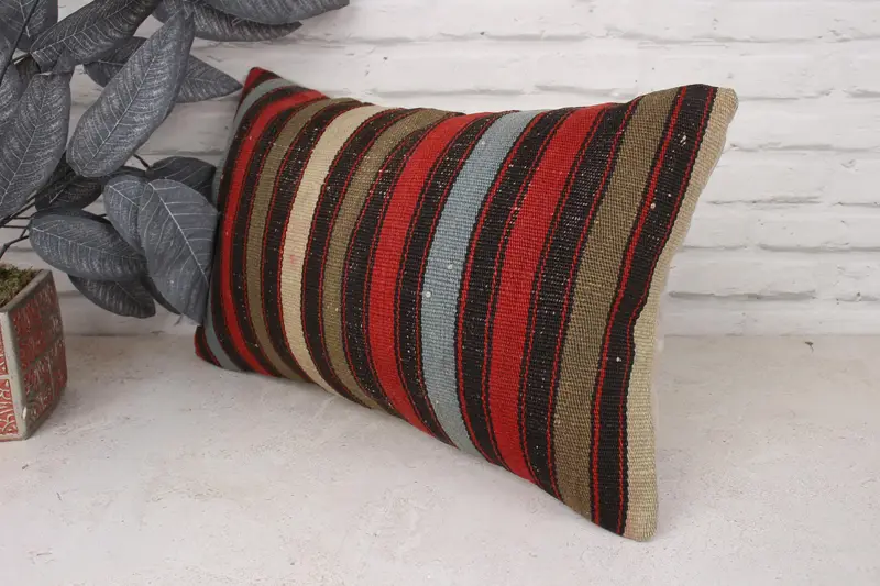 Throw Kilim Pillow, Pillow for Sofa, Custom Pillow Case, 12x20 Red Pillow Case, Kilim Pillow, Square Throw Pillow Cover, Pillow Cover - 4