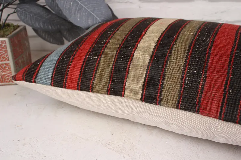 Throw Kilim Pillow, Pillow for Sofa, Custom Pillow Case, 12x20 Red Pillow Case, Kilim Pillow, Square Throw Pillow Cover, Pillow Cover - 6