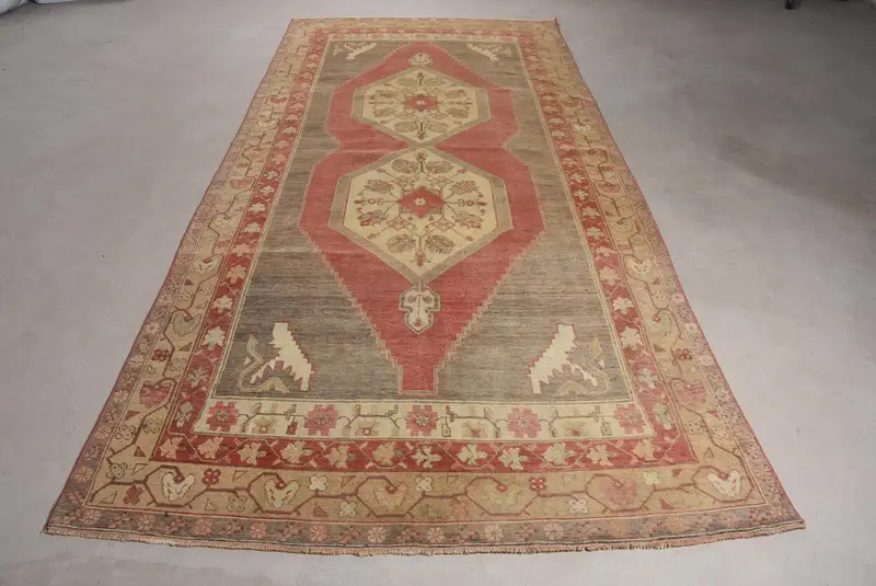 5.3x10.8 ft Turkish Rug, Vintage Large Rug, Red Plants & trees Wool Rug - 1