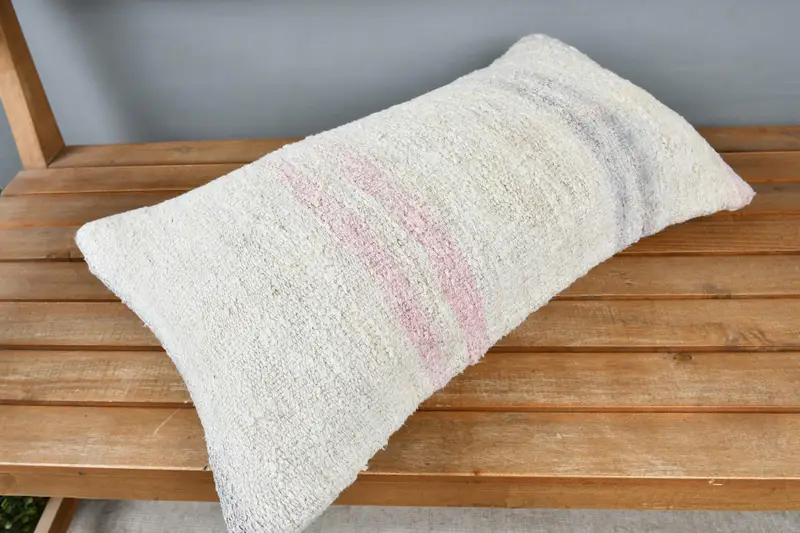 Boho Pillow Sham Cover, 12x24 White Pillow Sham, Decorative Bolster Pillow Sham, Antique Pillows, Cushion Cover, Turkish Pillow - 2