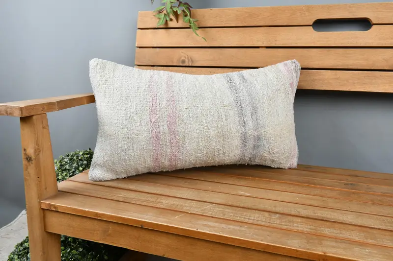Boho Pillow Sham Cover, 12x24 White Pillow Sham, Decorative Bolster Pillow Sham, Antique Pillows, Cushion Cover, Turkish Pillow - 1