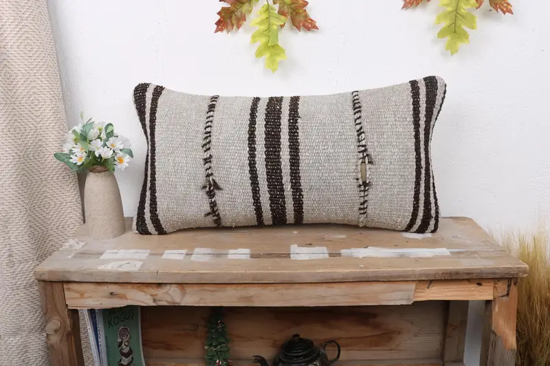 12x24 Beige Cushion Case, Throw Kilim Pillow, Cushion, Colorful Cushion Cover, Kilim Pillow Cover, Decorative Bolster Cushion Case, Kilim Pillow - 1