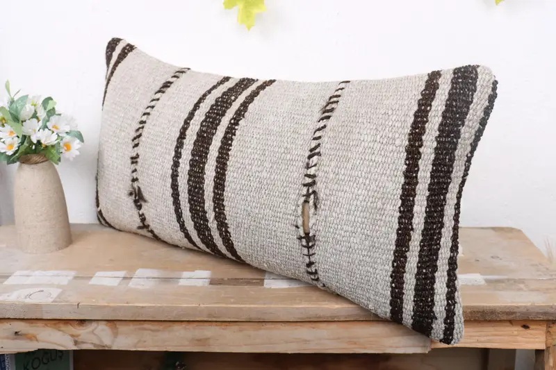 12x24 Beige Cushion Case, Throw Kilim Pillow, Cushion, Colorful Cushion Cover, Kilim Pillow Cover, Decorative Bolster Cushion Case, Kilim Pillow - 4