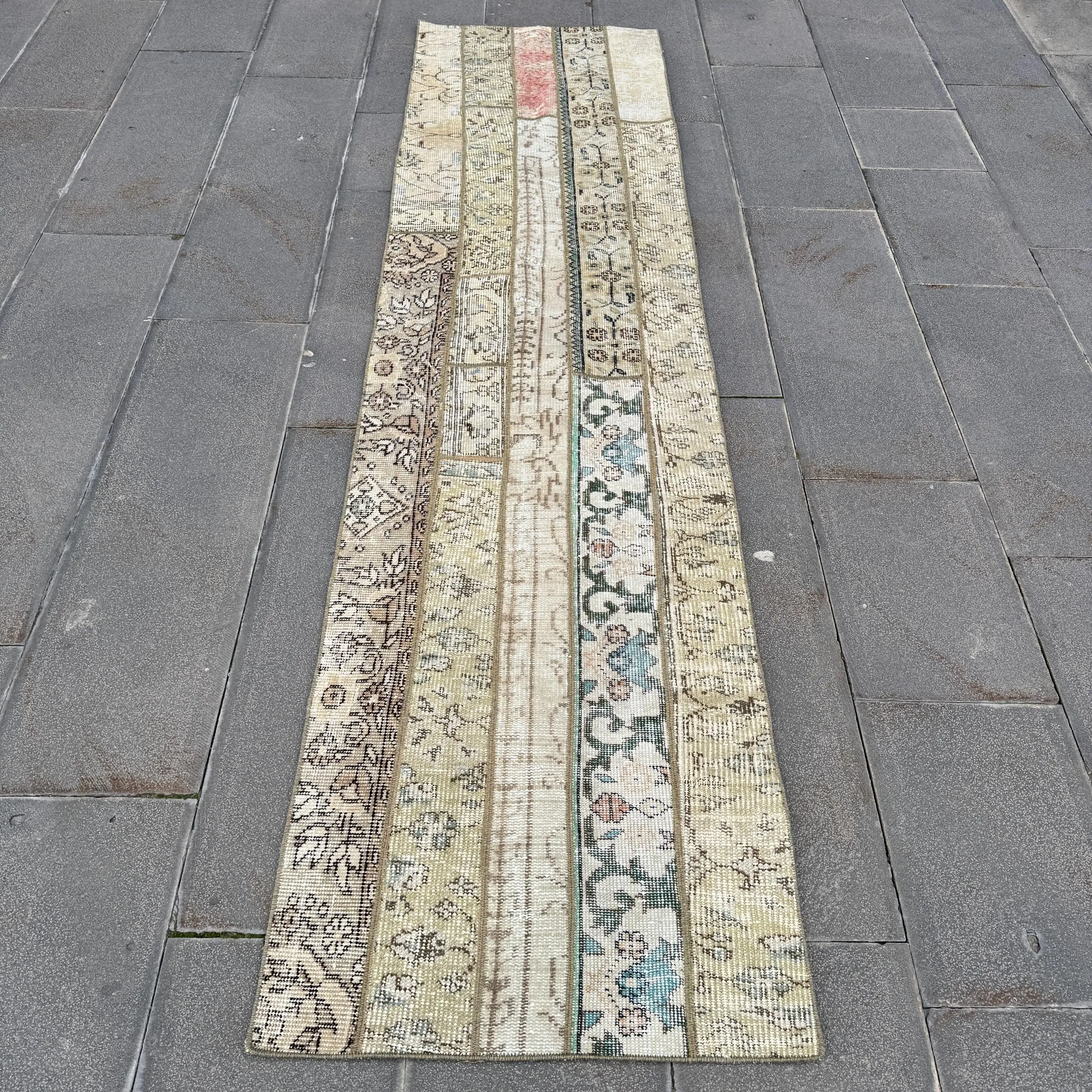 Turkish Runner Rug 2.2x8.7 ft (66x264 cm), Vintage Brown Patchwork Rug - 1