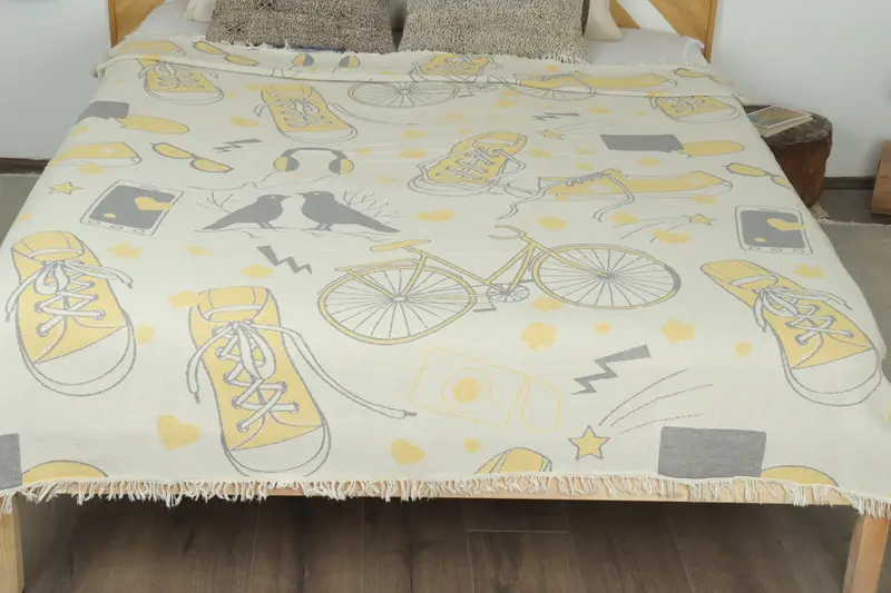 Mother Of The Groom Gift, Turkish Cotton Blanket, Personalized Blanket, 84x64 Cotton Bicycle Design Towel, Throw Blanket Couch, Woven Blanket - 8