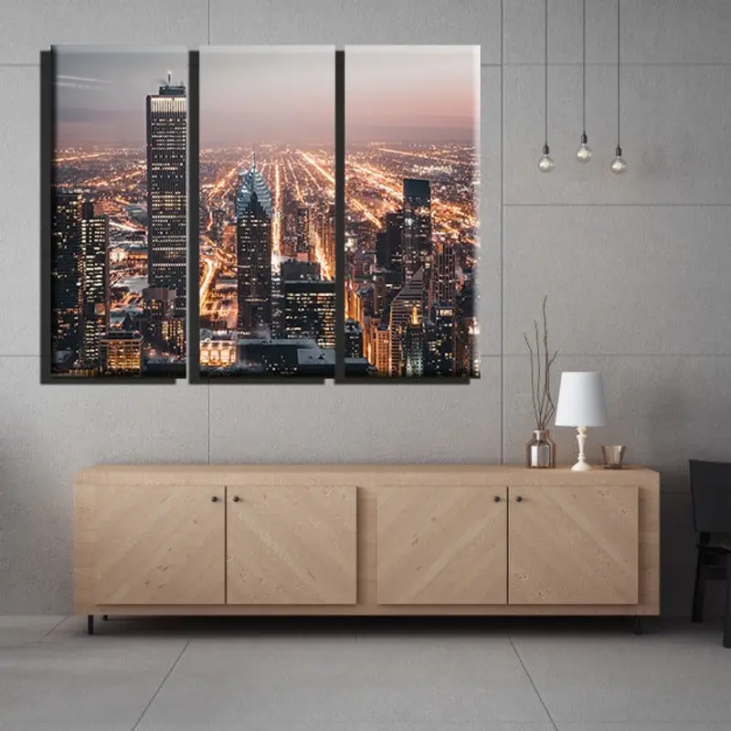 New York Night Decor Table , Wall Art Canvas, Tower Canvas, Wall Hanging Decor,Night Street Canvas , Home Decor Wall Art, Framed Painting, - 1
