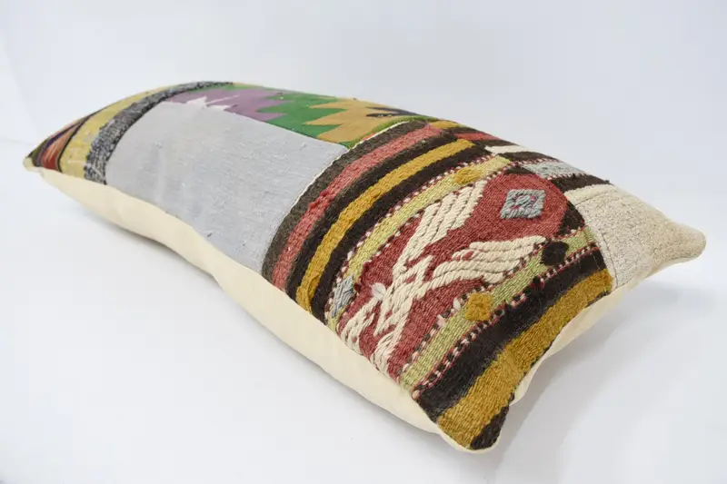 Handmade Cushion, Kilim Cushion Sham, Ethnical Kilim Rug Pillow, Colorful Cushion Case, 16x36 Beige Pillow, Turkish Pillow, Pillow - 5