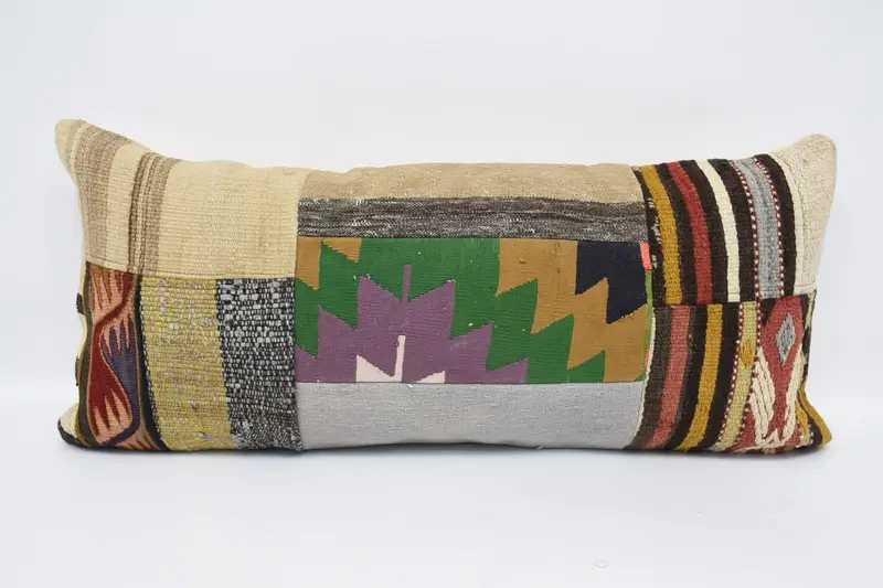 Handmade Cushion, Kilim Cushion Sham, Ethnical Kilim Rug Pillow, Colorful Cushion Case, 16x36 Beige Pillow, Turkish Pillow, Pillow - 1