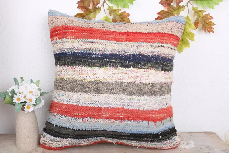 Pillow for Sofa, Sustainable Pillow Sham, Southwestern Pillow Case, Vintage Kilim Throw Pillow, 18x18 Red Pillow Sham, Pillow for Couch, Pillow Sham - 2