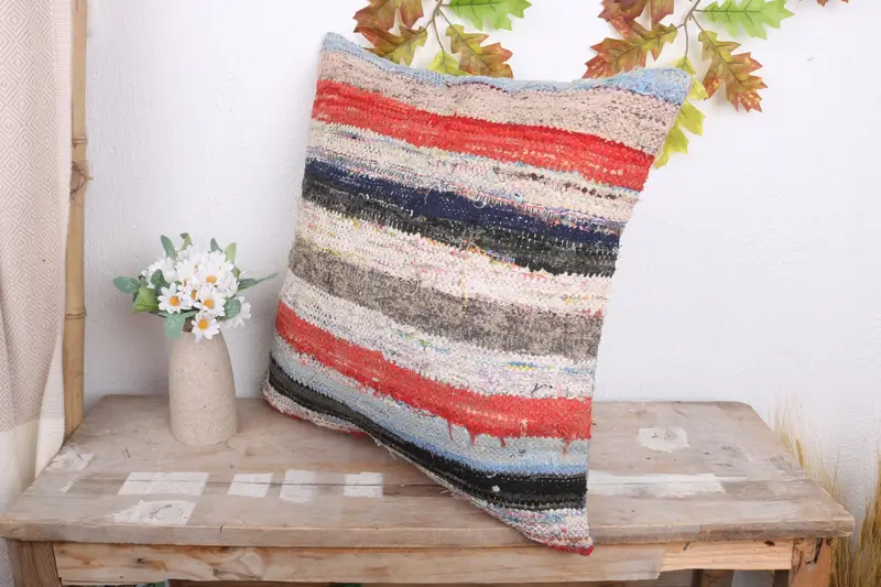 Pillow for Sofa, Sustainable Pillow Sham, Southwestern Pillow Case, Vintage Kilim Throw Pillow, 18x18 Red Pillow Sham, Pillow for Couch, Pillow Sham - 4