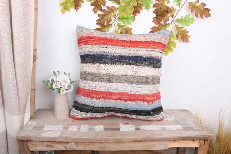 Pillow for Sofa, Sustainable Pillow Sham, Southwestern Pillow Case, Vintage Kilim Throw Pillow, 18x18 Red Pillow Sham, Pillow for Couch, Pillow Sham - 1
