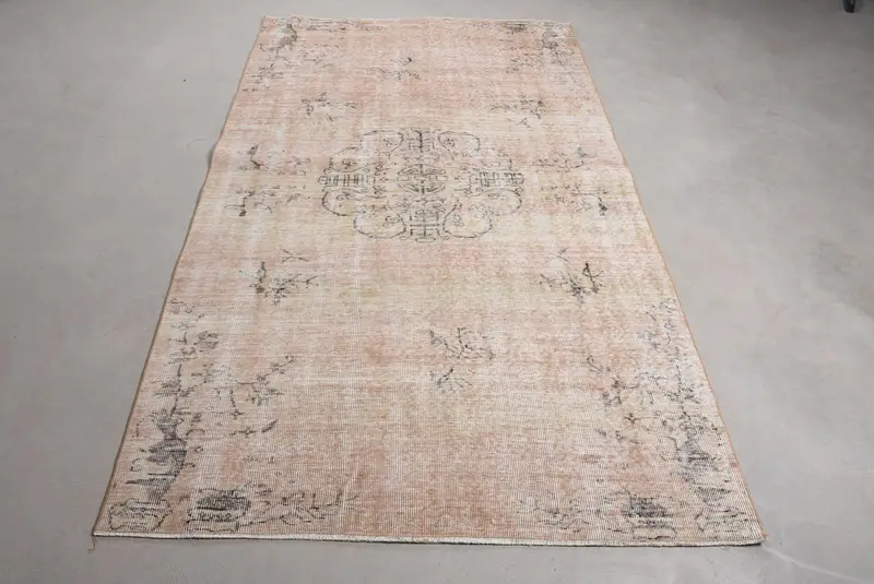 Oushak Turkish Rug, 4.5x8 ft Vintage Rug, Brown Polka dot Wool Rug - 1