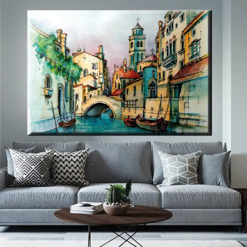 Venice Wall Art, Landscape Wall Decor, Living Room Decor, Abstract Wall Decor, Coastal Home Decor, Modern Canvas Art, Gift for Mother, - 1