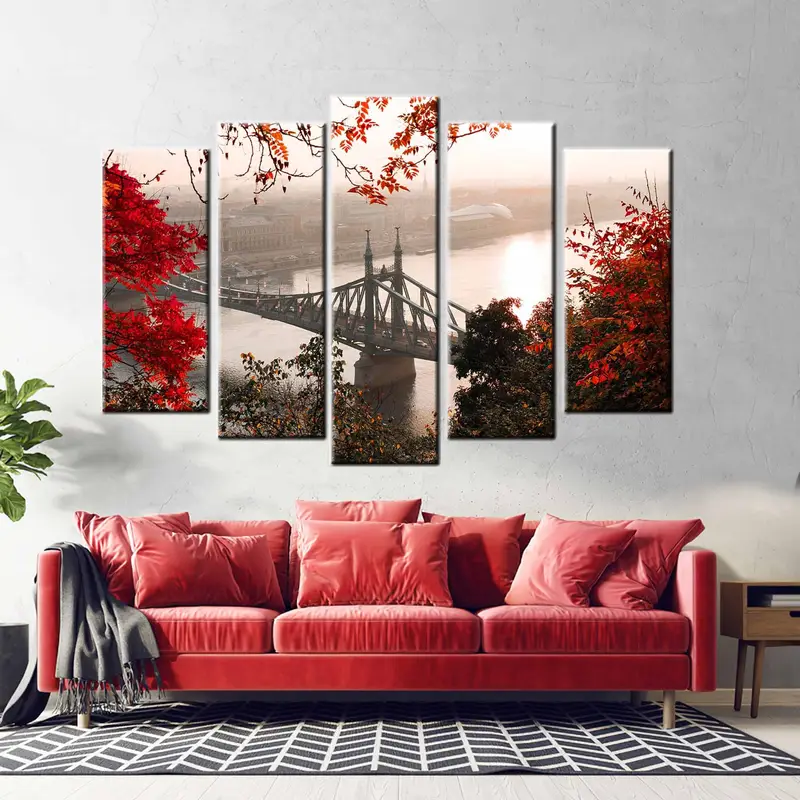 Autumn Canvas Decor, Wall Art Canvas, Canvas Bridge Print, Wall Hanging Decor, Autumn Canvas Painting,Home Decor Wall Art, Framed Painting, - 1