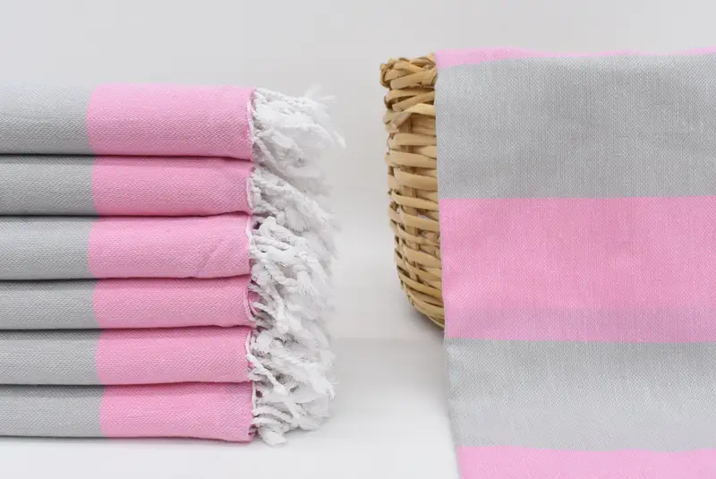 Wedding Gift Pink-Gray Striped Organic Cotton Towel, 70x40 Inches