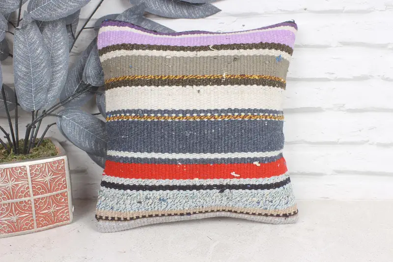 Knitted Cushion Cover, Handmade Kilim Cushion, Interior Designer Pillow, Turkish Pillow, 12x12 Beige Cushion Case, Pattern Throw Cushion, Cushion - 1