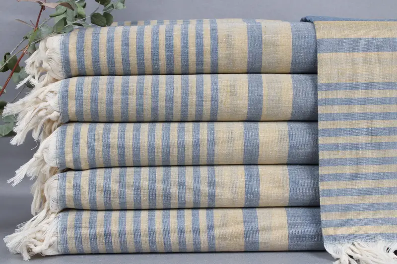 Personalized Turkish Towel Dark Navy-Mustard Stripes, 40x71 Inches