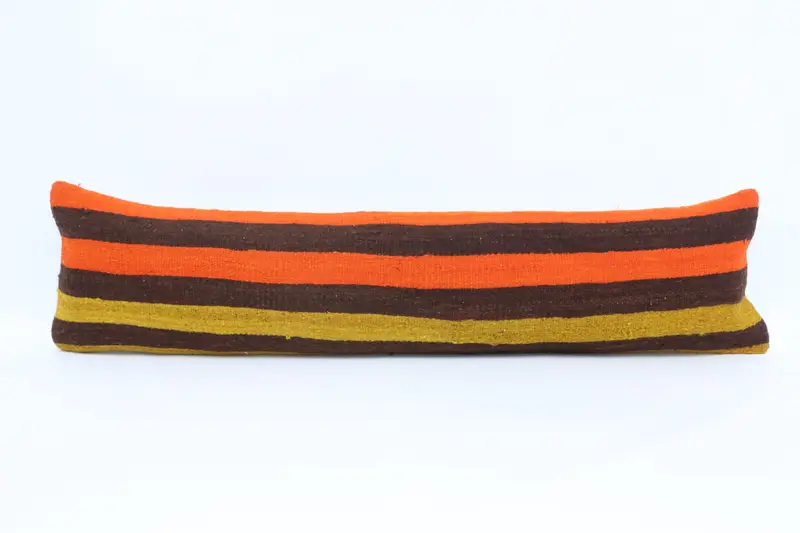 Wool Kilim Pillow Cushion Cover, Handmade Kilim Cushion, Home Decor Pillow, Cushion Cover, 12x48 Orange Pillow Case, Throw Kilim Pillow - 1