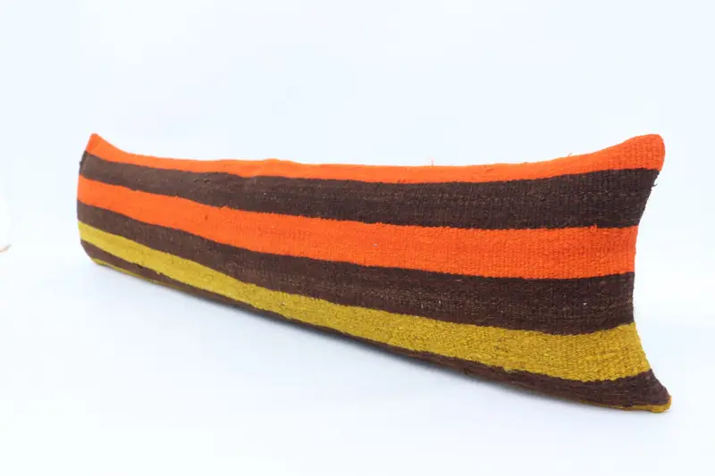Wool Kilim Pillow Cushion Cover, Handmade Kilim Cushion, Home Decor Pillow, Cushion Cover, 12x48 Orange Pillow Case, Throw Kilim Pillow - 4