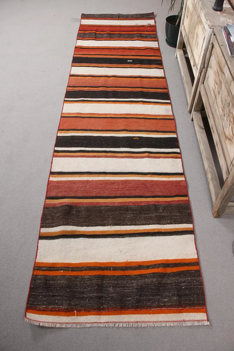 Beige Southwestern Rug, 2,6x9,8 ft with Orange Accents